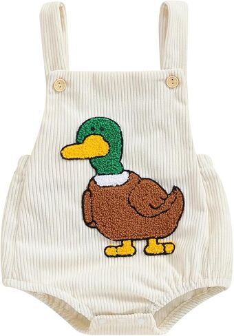 Duck Hunting Baby Boy Girl Clothes Mallard Duck Embroidery Romper Sleeveless Corduroy Overalls Jumpsuit Farm Outfit in Saudi Arabia