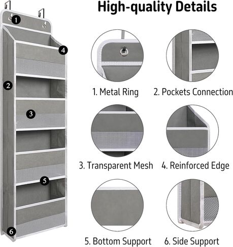 Heavy Duty Over Door Organizer, Wall Mount Hanging Organizer Storage with 4 Large Capacity Pockets, Closet Bathroom Nursery Bedroom Dorm, Toys Cosmetics Sundries and Baby Essentials, Black in Saudi Arabia