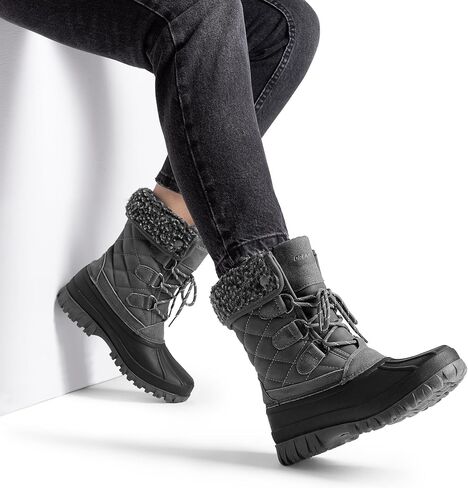 DREAM PAIRS Women's Winter Duck Boots Mid Calf Warm Insulated Faux Fur Lined Waterproof Lace Up Snow Boots in Saudi Arabia