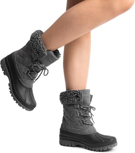 DREAM PAIRS Women's Winter Duck Boots Mid Calf Warm Insulated Faux Fur Lined Waterproof Lace Up Snow Boots in Saudi Arabia