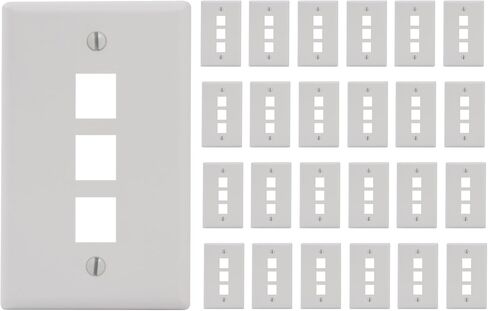 ICC Single Gang 1-Port Classic Faceplate for EZ and HD Style Keystone Connectors, Wallplate for Networking and Home Installations, Durable and Easy to Install, White, 25-Pack in Kuwait