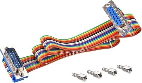 DMiotech 1 Pack 15 Pins IDC Flat Ribbon Cable 30cm Length 2.54mm Pitch DB15 Male to Female Breadboard Jumper Wires for Electronic Projects in Saudi Arabia