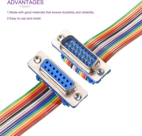 DMiotech 1 Pack 15 Pins IDC Flat Ribbon Cable 30cm Length 2.54mm Pitch DB15 Male to Female Breadboard Jumper Wires for Electronic Projects in Saudi Arabia