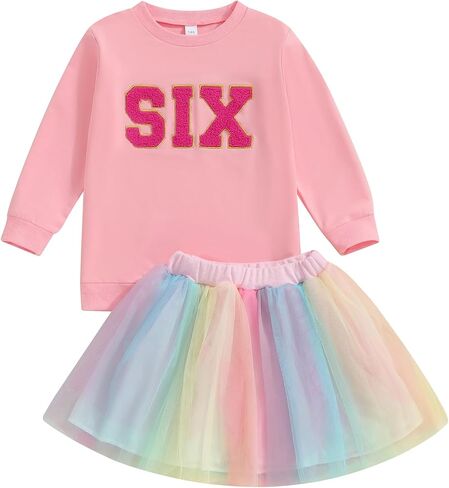 Toddler Baby Girl Birthday Outfit Letter Embroidery Long Sleeve Sweatshirt Tutu Dress Skirts Birthday Gift 12M-5T in Kuwait