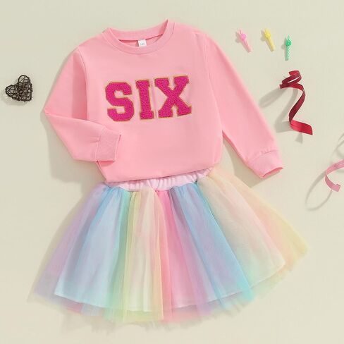 Toddler Baby Girl Birthday Outfit Letter Embroidery Long Sleeve Sweatshirt Tutu Dress Skirts Birthday Gift 12M-5T in Kuwait