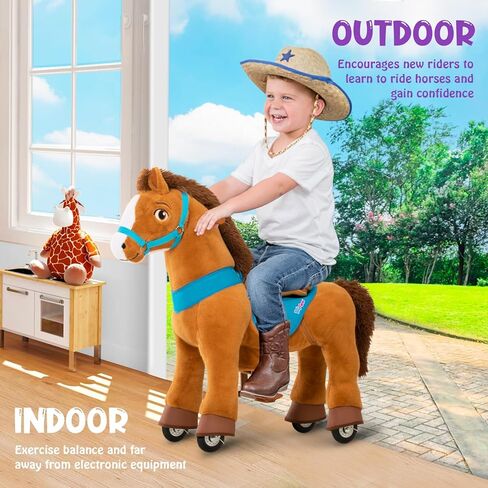 PonyCycle Model E - لعبة ركوب الخيل للأطفال ركوب الخيل على ألعاب ركوب الخيل للأطفال الصغار 3-5 حصان هزاز للمشي مع عجلات، بدون بطارية أو كهرباء، ألعاب ركوب بني فاتح E336 in Kuwait
