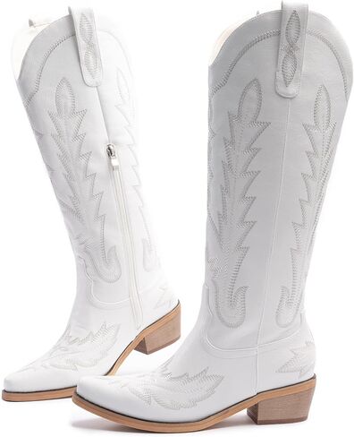 Cowboy Boots for Women, Embroidered Cowgirl Boots, Pointed Toe Knee High Boots, Women's Western Boots Pull On with Side Zipper in Saudi Arabia