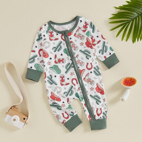 Karwuiio Baby Boy Girl Western Clothes Cow Print Long Sleeve Romper Jumpsuit One Piece Newborn Fall Winter Outfit in Kuwait