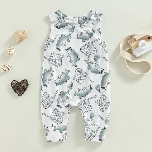 Infant Boy Outfits Baby Boy Cute Cartoon Sleeveless Romper Jumpsuit Top in Kuwait