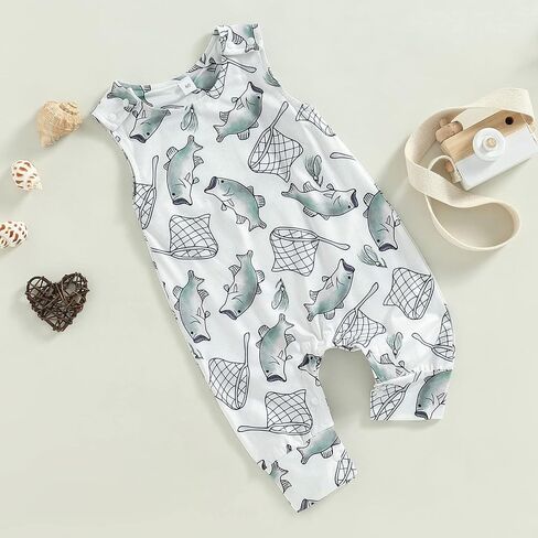 Infant Boy Outfits Baby Boy Cute Cartoon Sleeveless Romper Jumpsuit Top in Kuwait