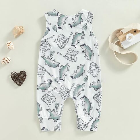 Infant Boy Outfits Baby Boy Cute Cartoon Sleeveless Romper Jumpsuit Top in Kuwait