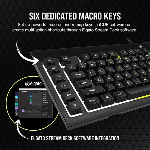 لوحة مفاتيح سلكية للألعاب من Corsair K55 RGB PRO - مقاومة للغبار وانسكاب السوائل IP42 - 6 مفاتيح ماكرو مع تكامل Elgato - متوافقة مع iCUE - QWERTY NA - الكمبيوتر الشخصي، Mac، Xbox - أسود in Saudi Arabia