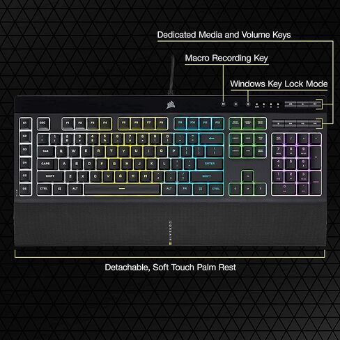 لوحة مفاتيح سلكية للألعاب من Corsair K55 RGB PRO - مقاومة للغبار وانسكاب السوائل IP42 - 6 مفاتيح ماكرو مع تكامل Elgato - متوافقة مع iCUE - QWERTY NA - الكمبيوتر الشخصي، Mac، Xbox - أسود in Saudi Arabia