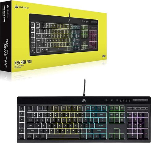 لوحة مفاتيح سلكية للألعاب من Corsair K55 RGB PRO - مقاومة للغبار وانسكاب السوائل IP42 - 6 مفاتيح ماكرو مع تكامل Elgato - متوافقة مع iCUE - QWERTY NA - الكمبيوتر الشخصي، Mac، Xbox - أسود in Saudi Arabia