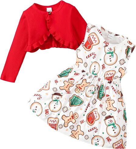 فستان للفتيات الصغيرات وسترة صوفية بدون أكمام وفساتين بدون أكمام مطبوعة بالزهور وبوليرو يقشعر من قطعتين ملابس خريف وشتاء in Kuwait