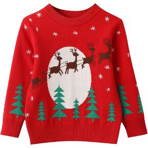 Kids Boys Girls Christmas Sweaters Holiday Reindeer Knit Pullover Sweatshirt Funny Long Sleeve Tops Shirt 2-8 Years