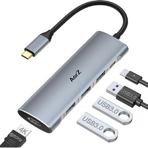 USB C Hub, USB C Dongle 4K60Hz Adapter, AorZ 5 IN 1 USB C Hub Multiport HDMI Adapter with 100W Power Delivery, 1*4K@60Hz HDMI Output, 3*USB3.0 Ports for MacBook Pro Air Dell Hp and Most Type C Devices