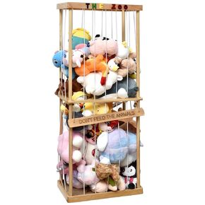 FUIN Stuffed Animal Zoo Storage Cage, Large Wooden Stuffed Animal Jail Organizer, Creative Toy Zoo Storage for Plushies and Squishmallow, Durable Corner Stuffed Animal Tower Holder Display, White