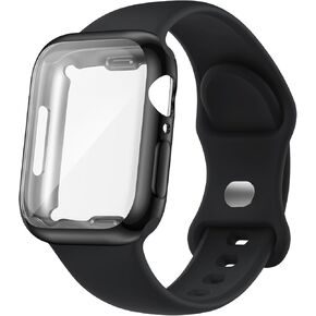 Sport Band Compatible for Apple Watch Band 40mm 41mm 44mm 45mm with Screen Protector Case, Soft Silicone Replacement Wristband Strap With TPU Cover for iWatch Series 9/8/7/6/5/4/SE Women Men