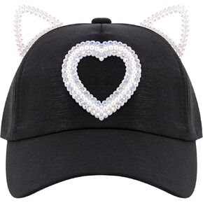 Girls Baseball Cap Kids Cute Sun Hat Adjustable Trucker Hats Toddler Rhinestone Ponytail Caps
