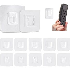 5 Pairs Adhesive Hooks，Power Strip Holder Waterproof, Double Sided Wall Hooks for Hanging, Nail-Free Hook,Heavy Duty Self Adhesive Hooks for Router Plug and Photo Frame