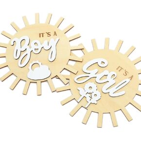 Sun Boys and Girls Gender Reveal Sign, 6.9" Double Sided Gender Reveal Wooden Sign, It's A Boy Girl Photo Prop, New Mom Gift-Sun Baby Shower Hospital Nursery Sign, Gender Announcement Sign