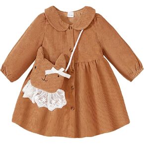 Mioglrie Baby Girl Dress Toddler Girl Dress Fall Winter Long Sleeve Corduroy Princess Dresses Cute Satchel Playwear Outfits in Kuwait