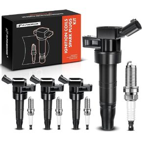 A-Premium Set of 4 Ignition Coil Pack and Iridium Spark Plugs Compatible with Hyundai Sonata (MFI), Tucson, Genesis, Equus & Kia Optima Forte Forte5 Sportage Rondo, 2.0L, 2.4L