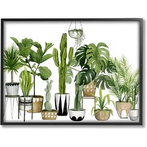 Stupell Industries Boho Plant Scene with Cacti and Succulents in Geometric Pots Watercolor Framed Giclee Art Design by Grace Popp