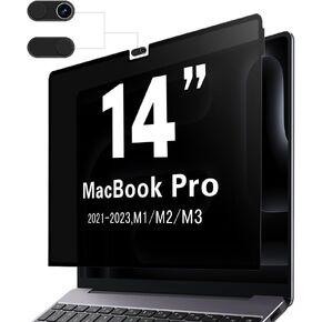 PYS NanoCling Privacy Screen for MacBook Pro 14 Inch - Reusable & Removable, 2Pcs Camera Cover Slide, Matte Finish, Case Friendly