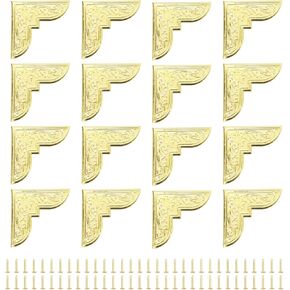 uxcell 16pcs Vintage Corner Protector 2"x2"x0.4" Decorative Metal Edge Corner Protectors Brackets with Mounting Nails for Box Wooden Case Chest Table Desk Gold
