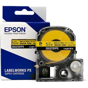 LABELWORKS Epson 203YLBYPX Tape Cartridge - Black on Yellow Shrink Tube Industrial Label Maker Tape - AWG 16-22, 1/8" (3MM) Wide, 8 ft (98")