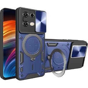 Ysnzaq Armor Case for Infinix Note 40 Pro (Not 40), Lens Sliding Phone Cover with Magnetic Coil Bracket for Infinix Note 40 Pro CQ Black