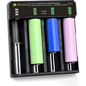 JIECAN Smart Universal Battery Charger, 4 Bay USB Fast Charging, Independent Slot, Quick Individual Battery Chargers for Ni-MH Ni-Cd A AA AAA Rechargeable Batteries