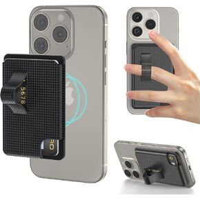 AUROX for MagSafe Wallet Stand, Magnetic Wallet Stand, Phone Grip Card Holder, Magnetic Card Wallet Holder with Secure Grip, for iPhone 16 15 14 13 12 Series, Fit 2 Cards, Transparent Black