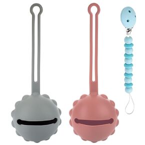 2 Pacifier Holder Case + Silicone Pacifier Clip Holder | Pack 3 Pieces + Gift Box | Pacifier Holder BPA Free | Silicone Baby Pacifier Holder | Flexible and Easy to Clean