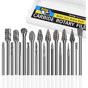 Carbide Burrs 20pcs Kit Double Cut Tungsten Carbide Burrs with 1/8’’ Shank Diameter Rotary File for Metal Carving Grinding Cleaning Polishing for Die Grinder Rotary Drill Tool Compatible with Dremel