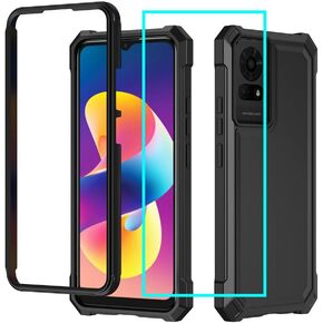 for TCL K24/K23 Case with Screen Protector,TCL K23 Phone Case Full Body Protection Frosted PC Back Front Soft Silicone Bumper Military Grade Shock-Absorbent Cover for TCL K24 T434D Red