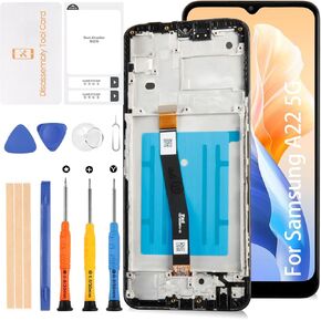 Original A22 5G OEM Screen LCD Display +Gray Frame for Samsung Galaxy A22 5G A226B A226BR 6.6" LCD Screen Display Replacement Touch Digitizer Assembly Kit(Not for A22 4G)