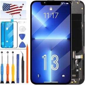 for iPhone 13 Screen Replacement 6.1 inch, for iPhone 13 A2633, A2482, A2631, A2634, A2635 3D Touch LCD Display Digitizer Touch Screen Assembly with Repair Tools and Tempered Glass