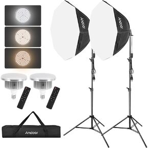 Andoer Softbox Photography Lighting Kit,Studio Lights with 85W 2800K-5700K LED Light * 2 + Octagon Softbox * 2 + 2M Light Stand * 2 + Remote Control * 2 for Studio Portrait Product Photo Video