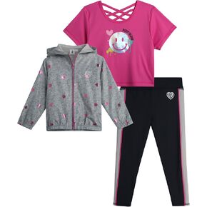 Body Glove Girls' Leggings Set - 3 Piece Windbreaker, T-Shirt, Leggings - Athleisure Outfit Set for Girls (2T-6X)
