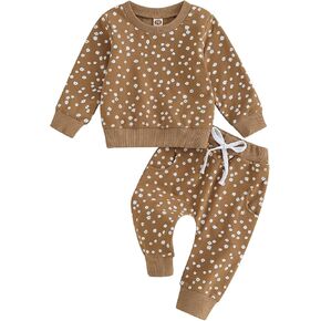 Mandizy Baby Girl Clothes Fall Winter Floral Print Outfit Long Sleeve Sweatshirt Tops and Elastic Waist Pants Set