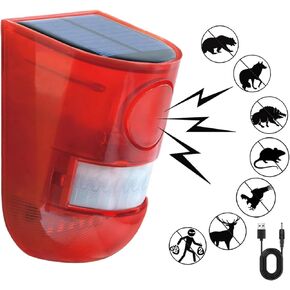 ChunHee Solar Sound & Light Alarm Outdoor Motion Sensor 129db Siren Sound Alert & 6LEDs Flash Warning Security Alarm System for Farm, Villa, Chicken Coop, Yard, Barn 2-Pack