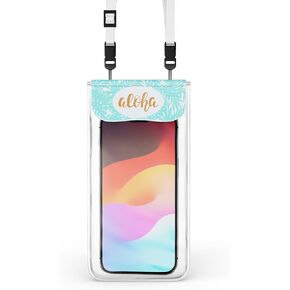C&K GLOBAL IP68 Waterproof Phone Pouch with Detachable Lanyard - Universal Dry Bag Case for iPhone 15 14 13 12 11 Pro Max Plus XS XR X, Galaxy S24 S23 S22, Pixel - Vacation-Inspired Designs (White)