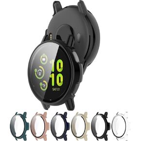 Smartwatch Full Coverage PC Protective Case Cover with Tempered Glass Screen Protector Compatible with Garmin Vivoactive 5, Soft and Durable(Black)