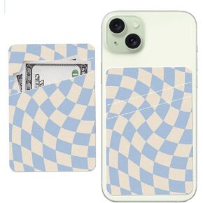 Phone Card Holder, Cute Leather Phone Wallet Stick On, Dual Pocket Credit Card Sticky Wallet, Compatible with Most of Cell Phone, Cute Bule Flower