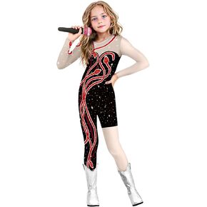 Kids Girls Halloween Sparkle Outfits Novetly Concert Jumpsuit Bodysuits 5-10 Years