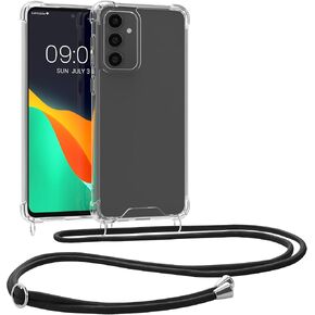 kwmobile Crossbody Case Compatible with Samsung Galaxy S23 FE Case - Clear TPU Phone Cover w/Lanyard Cord Strap - Black/Transparent