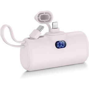 Portable Charger, Mini Power Bank, 5000mAh Phone Charger, Compact Battery Pack for iPhone&Android, USB C Cable, LCD Display, Battery Bank Compatible for iPhone 16/15/14/13/12 Pro Max/Samsung